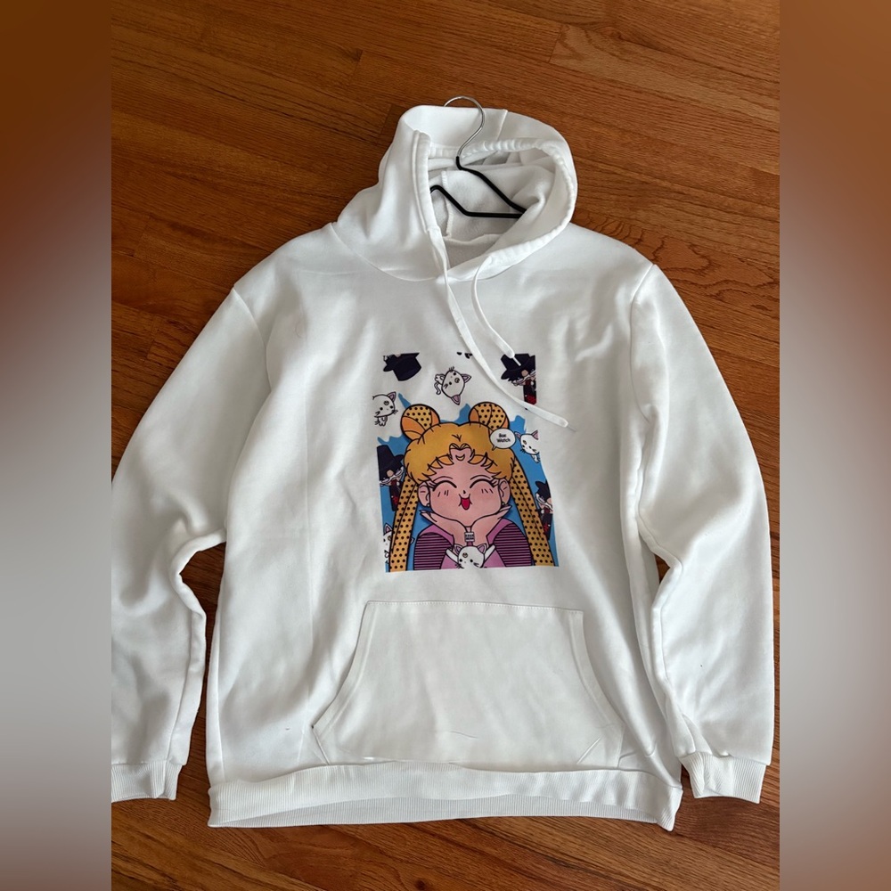 Sailor moon tuxedo mask white graphic logo sweatshirt hoodie